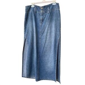 Canyon River Blues Denim‎ Jean Maxi Skirt Slit Full Length Y2K 90s Western Boho